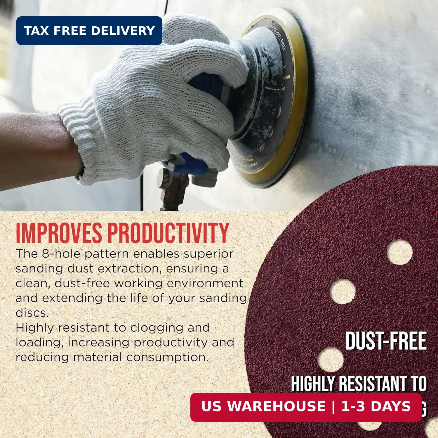 160 Pack 5 inch Sanding Discs 8-Hole Red Variety Pack Grit, Hook ,Loop Sandpaper