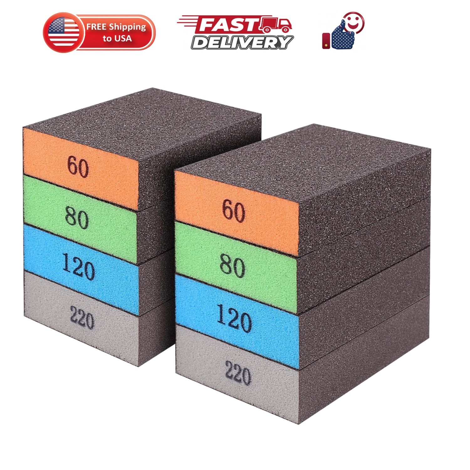 8-Pack Sanding Sponge, Four Grits Per Pack 60/80/120/220, Washable and Reusab…