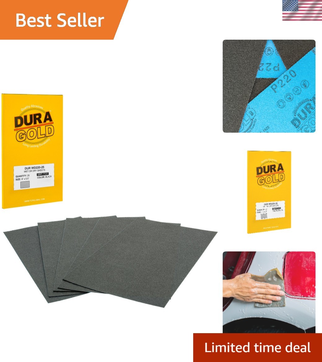 Durable 220 Grit Sandpaper Sheets – 5-1/2″ x 9″ for Precision Auto & Wood Finish