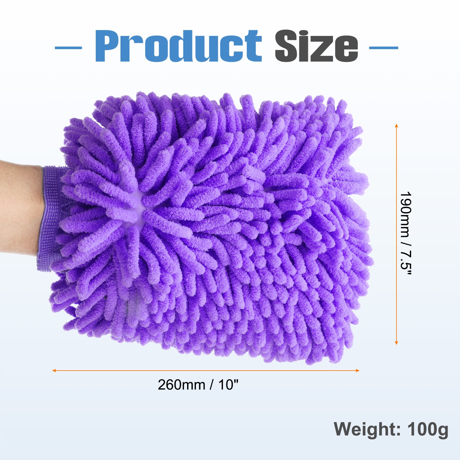 2pcs Chenille Microfiber Car Wash Mitts 10″ x 7.5″ Wash Gloves Purple
