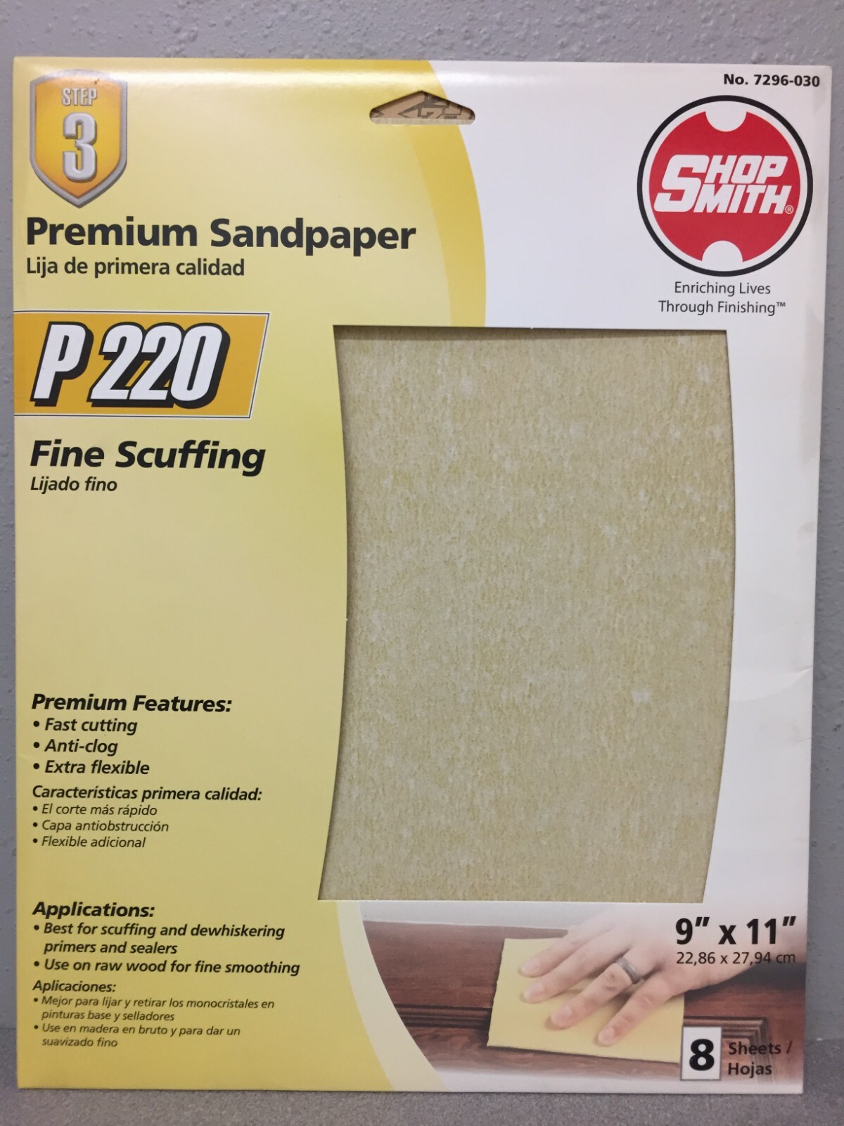 Shopsmith 7296-030 11 in. L x 9 in. W 220 Grit Aluminum Oxide Sandpaper 8 pk