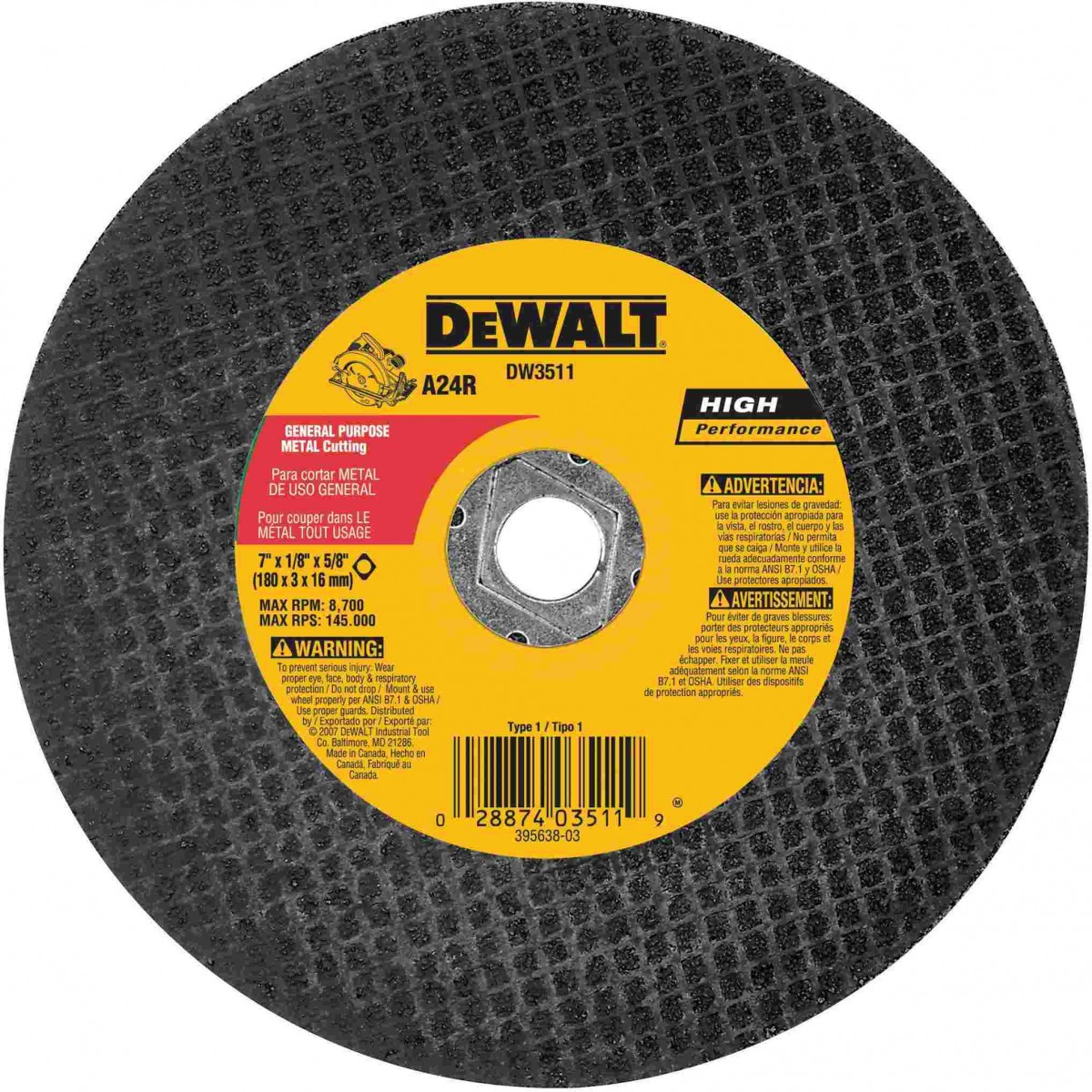 DeWalt 7 in. x 1/8 in. Metal Abrasive Saw Blade Bulk – DW3511