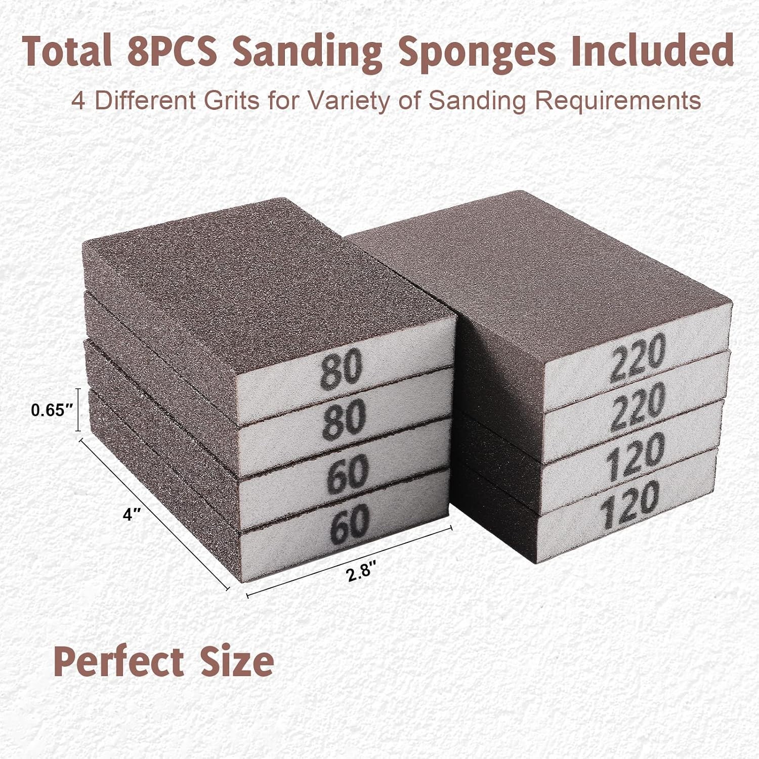 8PCS Sanding Sponge, Sanding Blocks of 60/80/120/220 Assorted Grits, Flexible