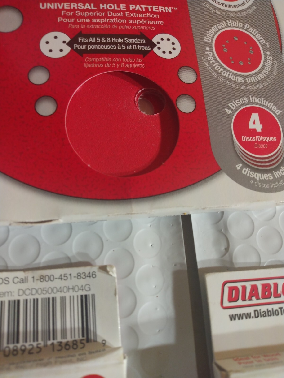 5 Pks Diablo 5in Ceramic Blend Hook and Lock Sanding Disc 40 Grit Extra Coarse 4