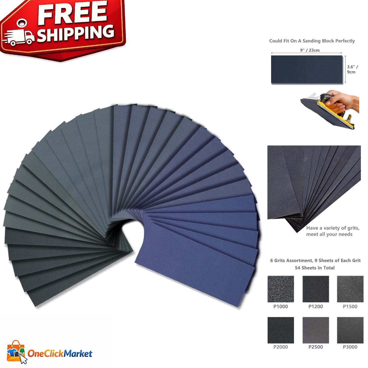 54 Sheets of Silicon Carbide Wet Dry Sandpaper for Outstanding Surface Finishing