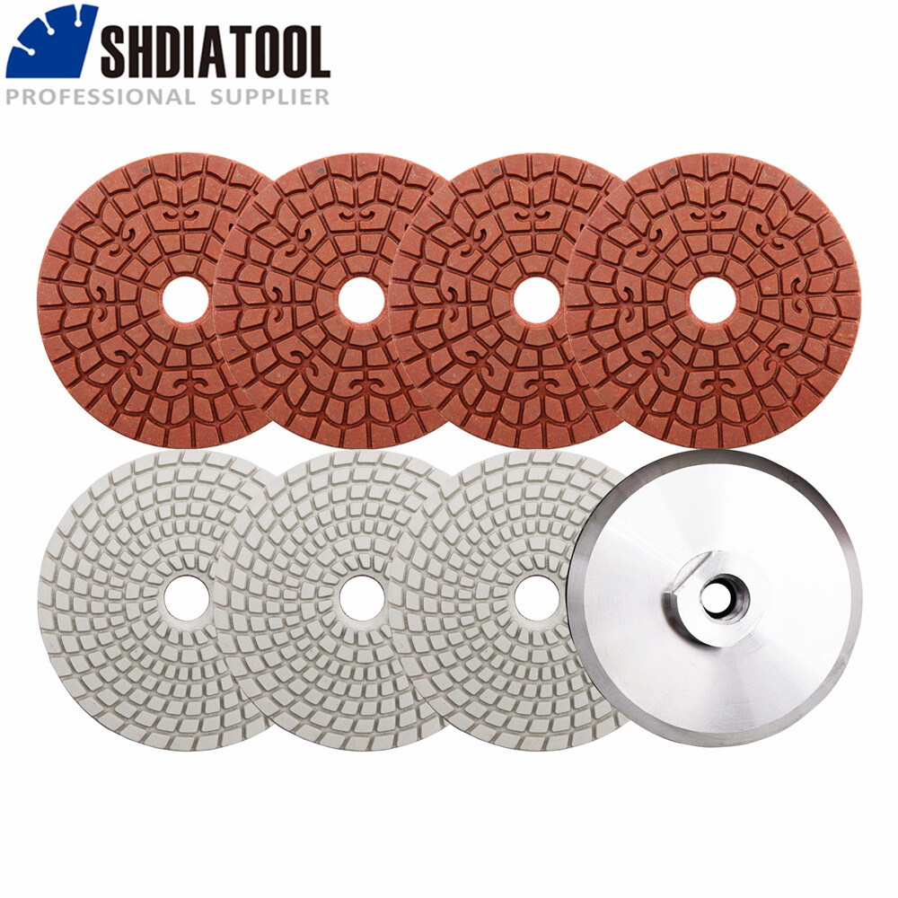 8pcs/set 4″ Diamond Wet Rough Grinding Discs Polishing Pads+Backer Kit for Stone