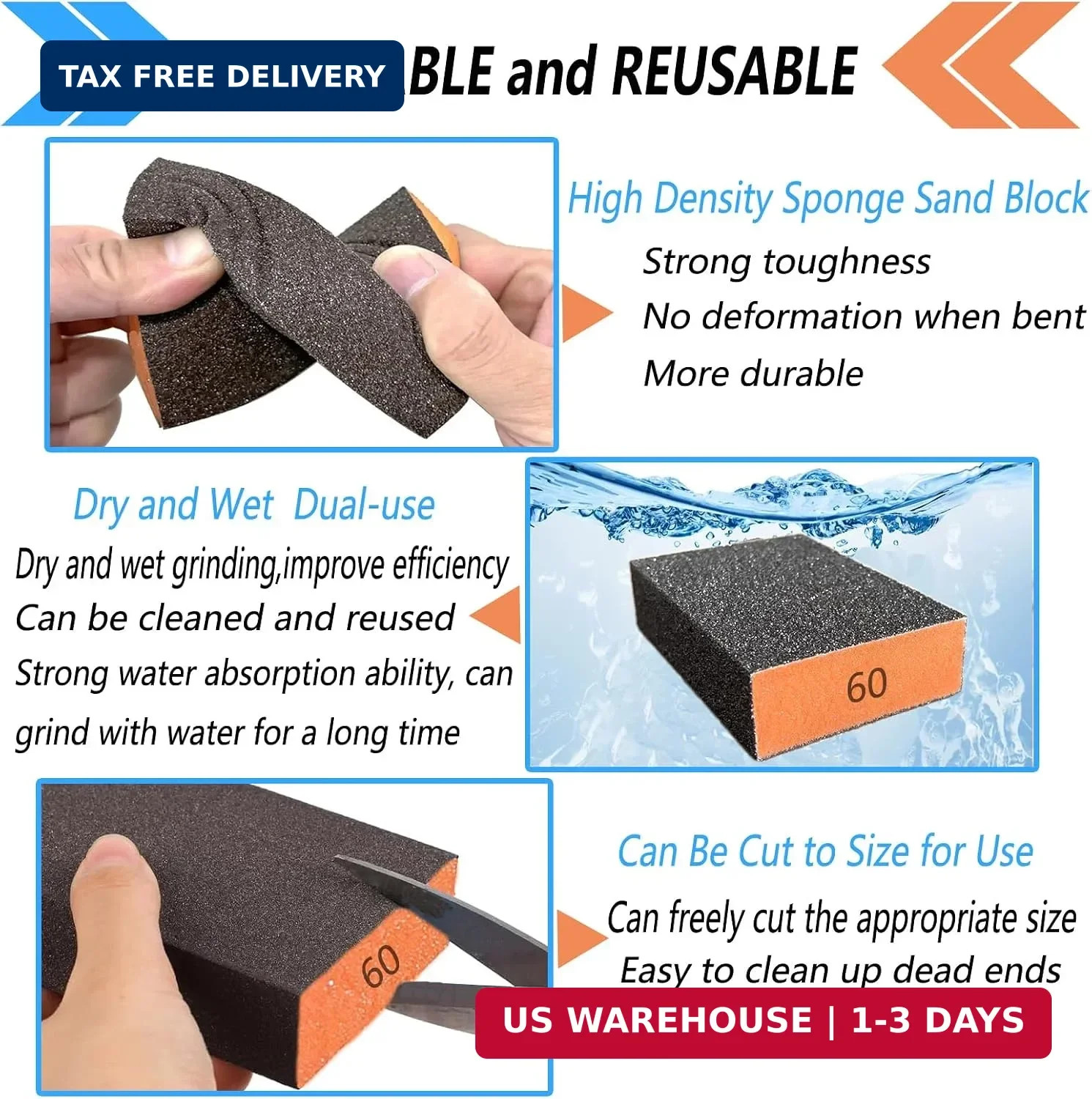 10-Pack Sanding Sponge, Five Grits Per Pack (60/80/120/180/220), Washable & Reus