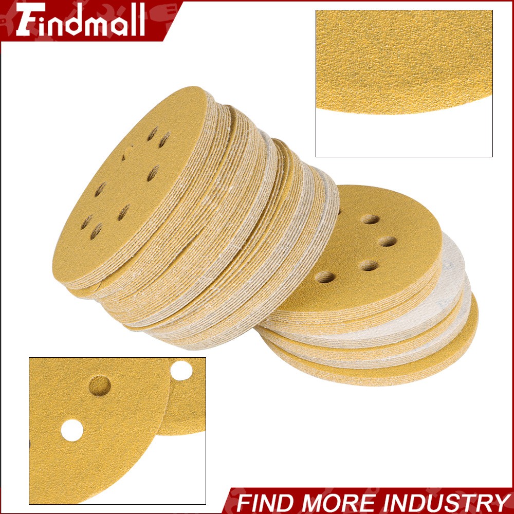 Findmall 100 Pieces 100 Grit 5″ 8-Hole Hook-And-Loop Sanding Disc Sander Paper
