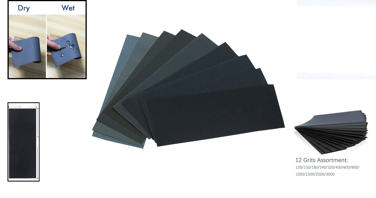 Ultimate 12 Grit Assorted Sand Paper Pack – Waterproof, 9×3.6 Inch Sheets