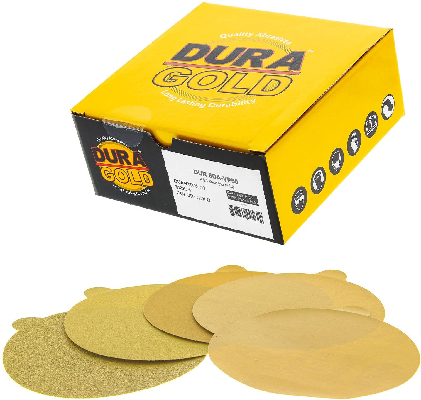 Premium 80, 150, 220, 320, 400 Grit 6″ Gold PSA Sanding Discs, 10 Each, 50 To…