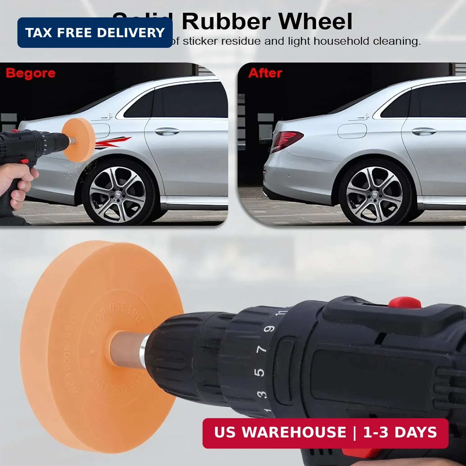 Eraser Wheel for Drill – 4 Pack Rubber Wheel Decal Remover Kit with Solid &