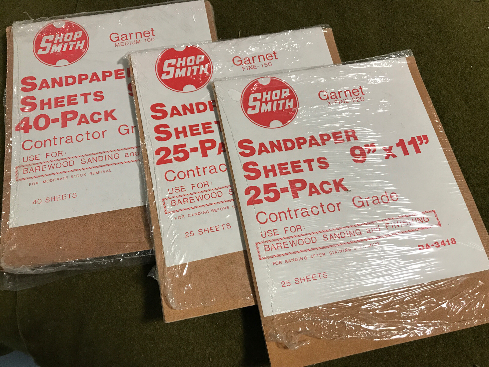 68 Sheets Of SHOPSMITH 11 x 9 in.- 220, 150, 100 Grit Contractor Grade Sandpaper