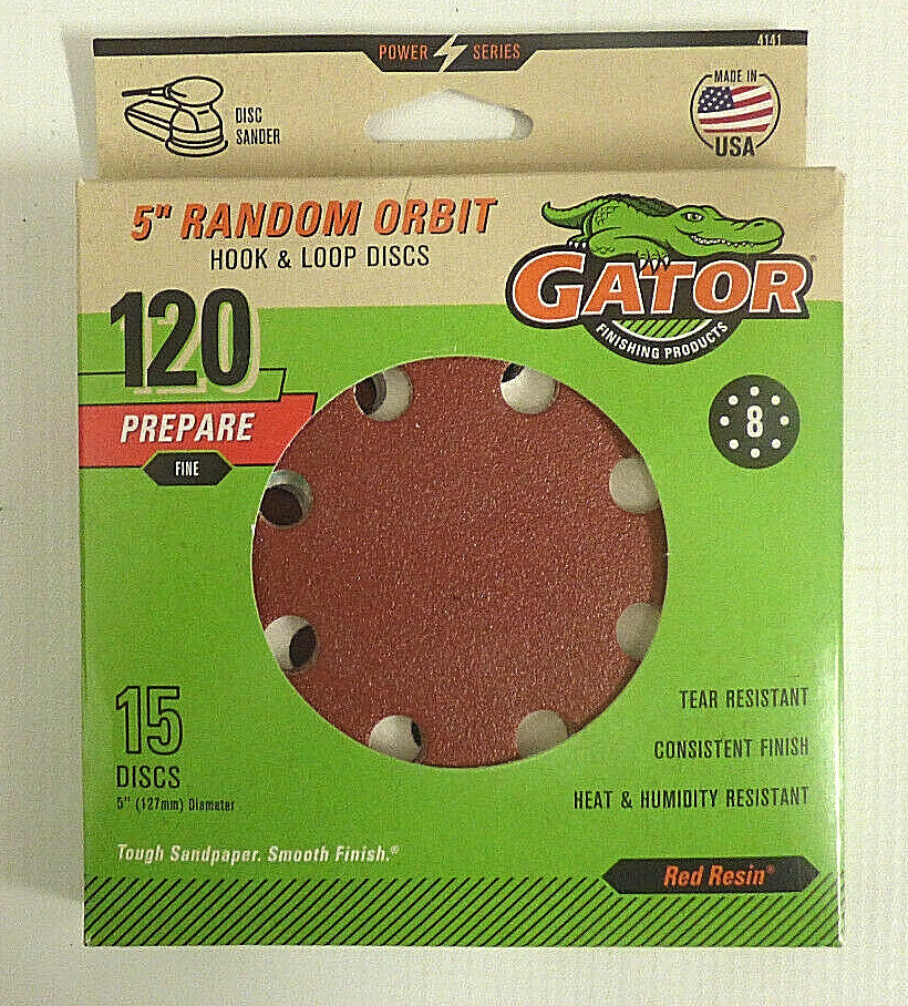 Gator Sanding Disc 15-Pack 5-in Diameter 120-Grit 8-hole Hook and Loop