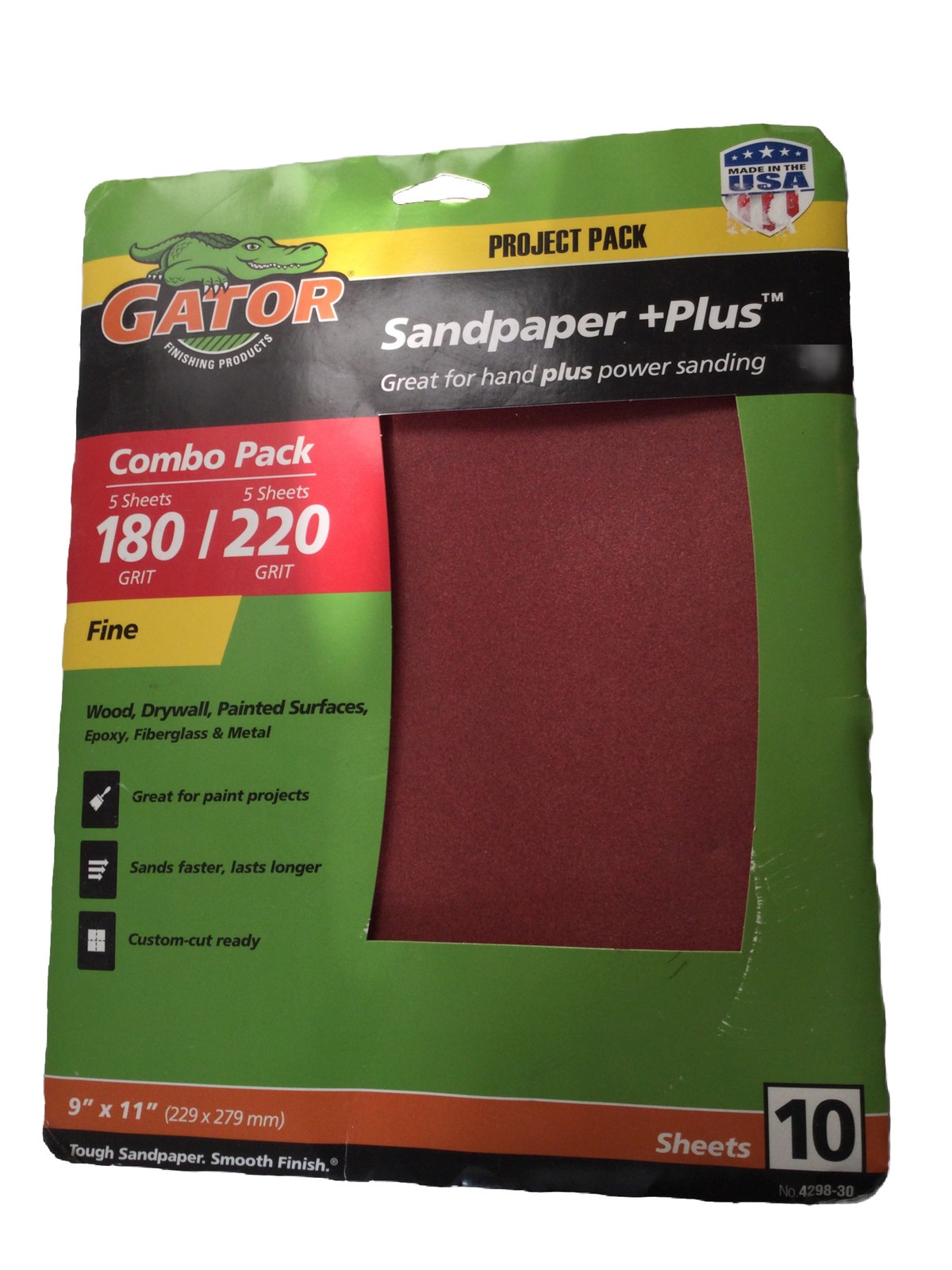 (10-Pk) GATOR 9″x11″ POWER SANDING Sandpaper +Plus for Wood Metal Paint USA MADE