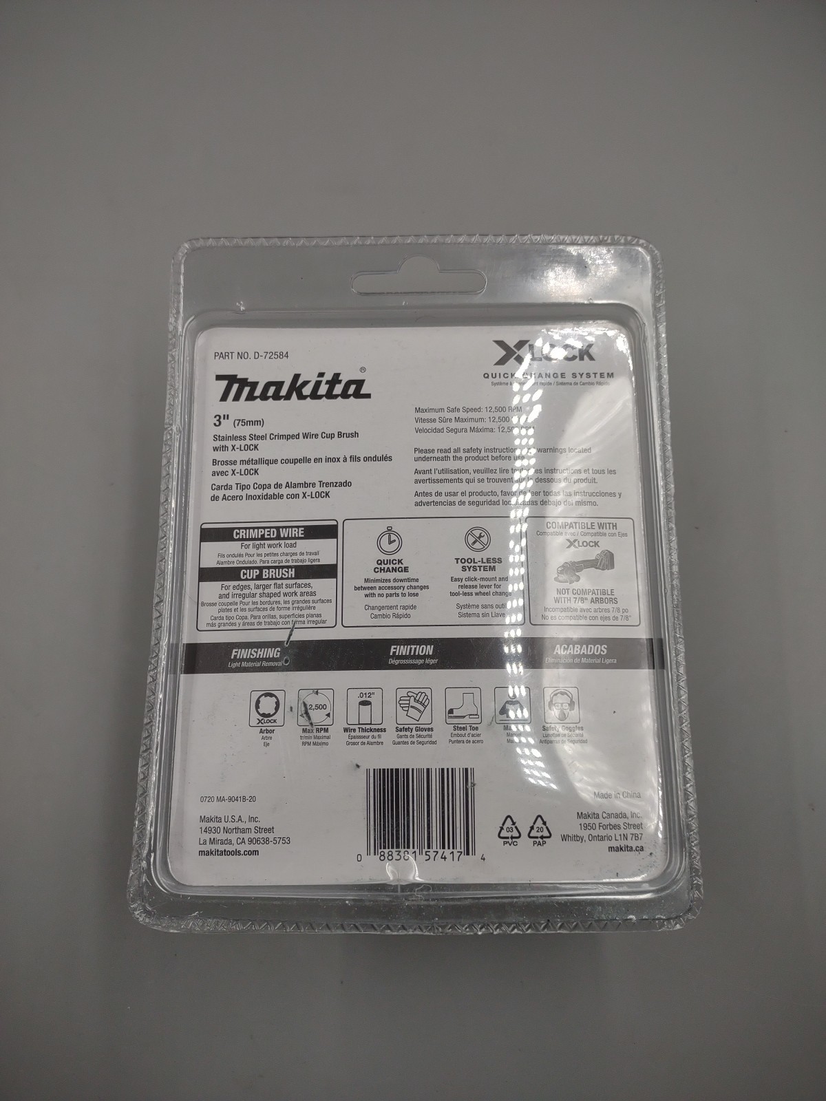 Makita X-Lock 3″ Stainless Steel Crimped Wire Cup Brush w/ X-LOCK ~ D-72584