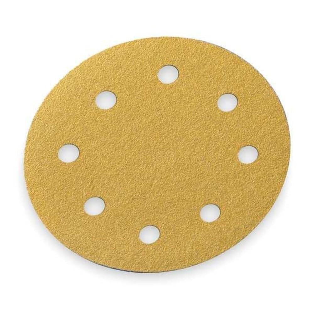 Hook-and-Loop Sanding Disc, 5″ Dia, 8 Hole, Aluminum Oxide, P60 5, Yellow