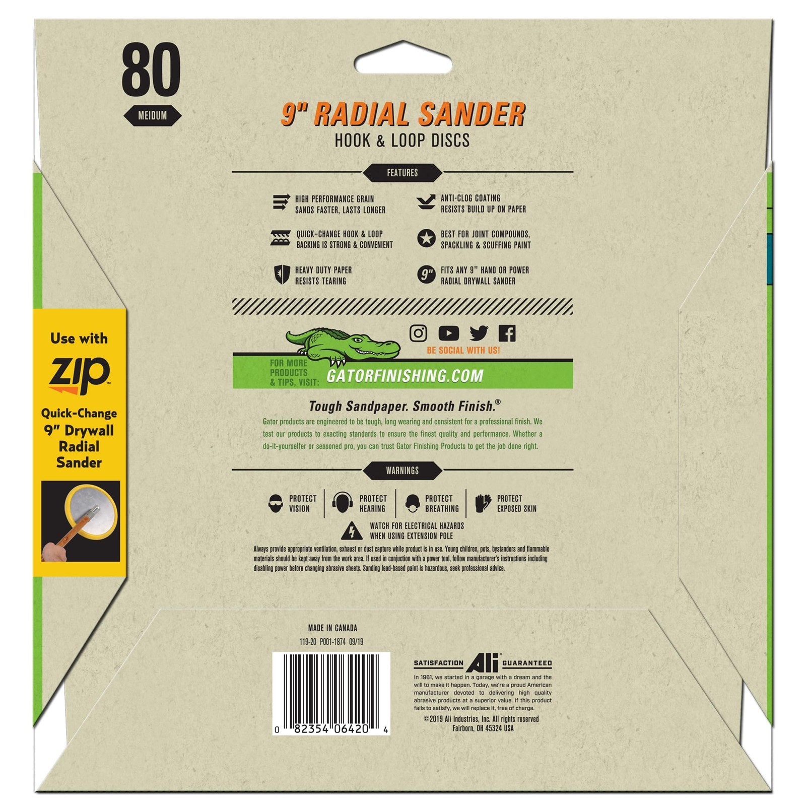 Gator 6420GA Hook and Loop Drywall Sanding Discs Medium 80-Grit Radial Sander, 9