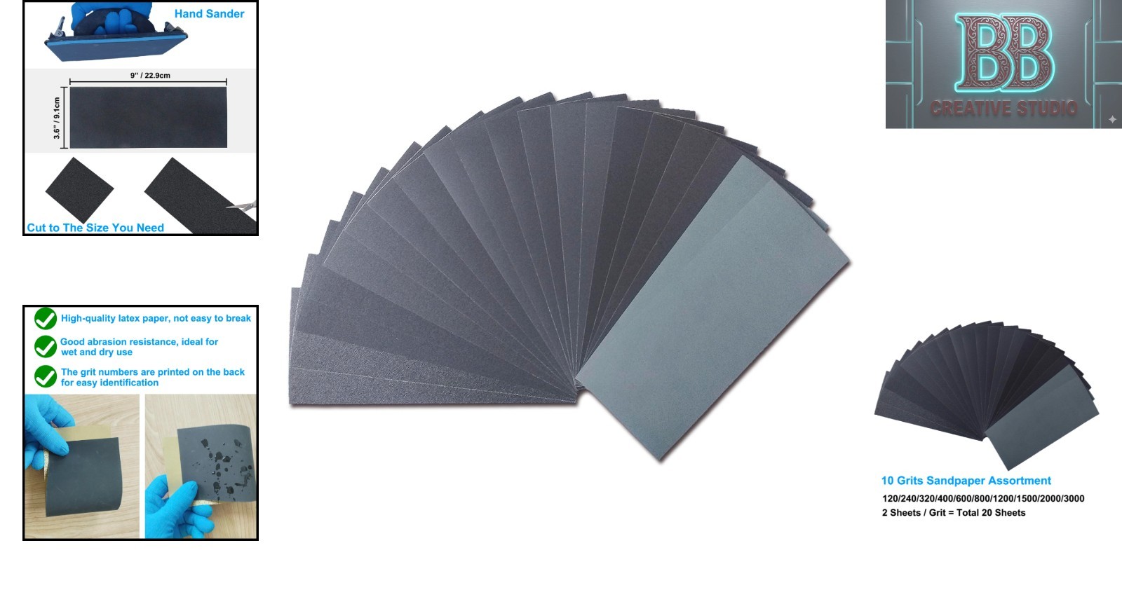Versatile 20 Sheet Sandpaper Variety Pack – Perfect for All Your Craft Needs