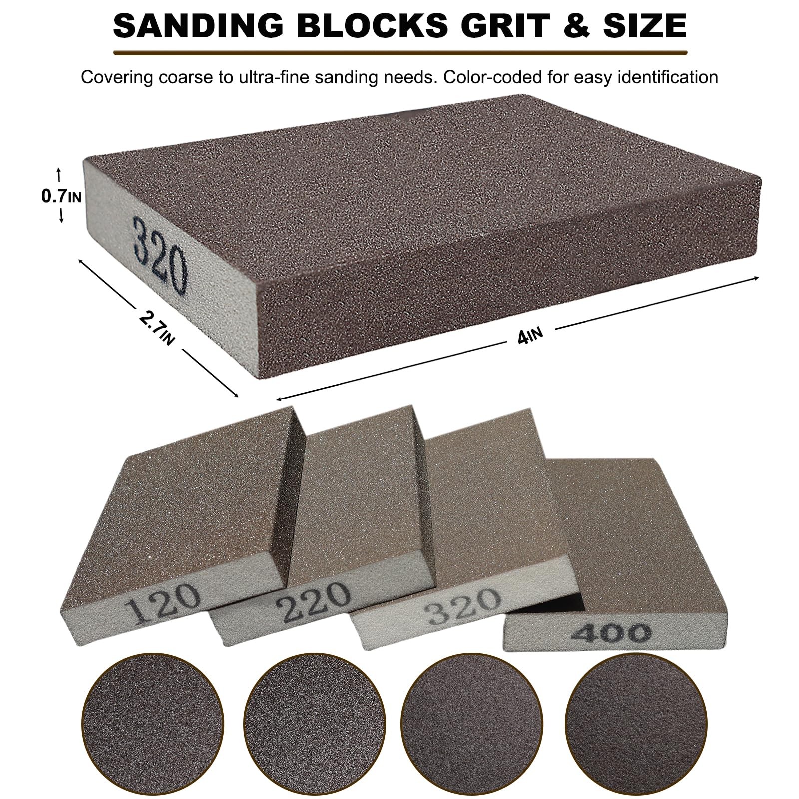 4 Pack Hand Sanding Sponge Set 120 220 320 400 Grit Coarse Medium Fine Grit S…