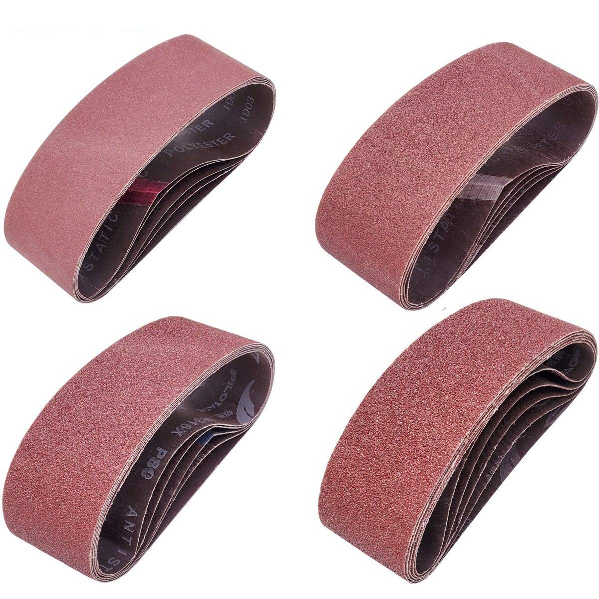 20 PCS 3×21 inch Sanding Belts, 5 Each 40, 80, 120, 240 Grit, Aluminum Oxide