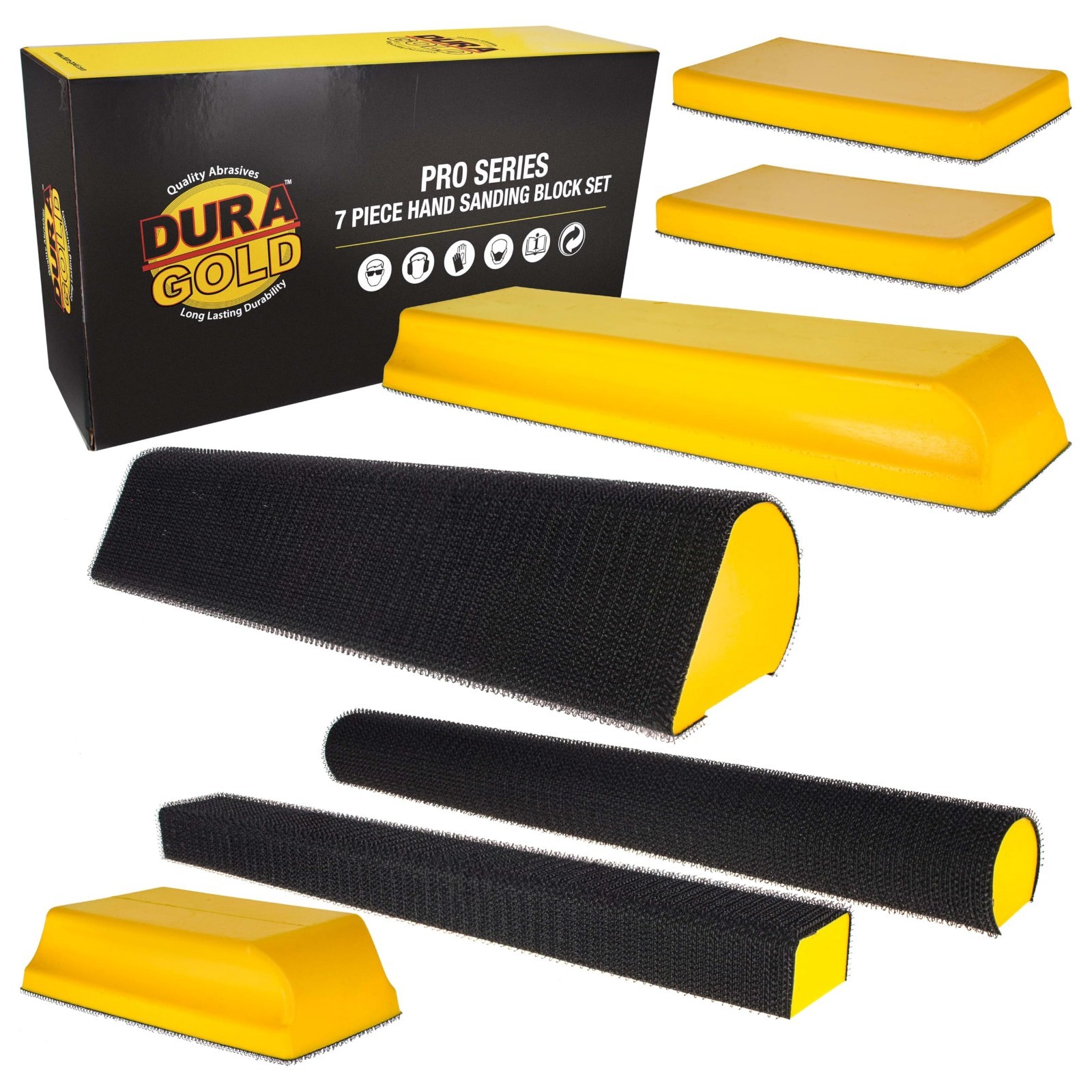 7-Piece Hand Sanding Block Set – Hook & Loop Sander Pads for Woodworking, Auto B
