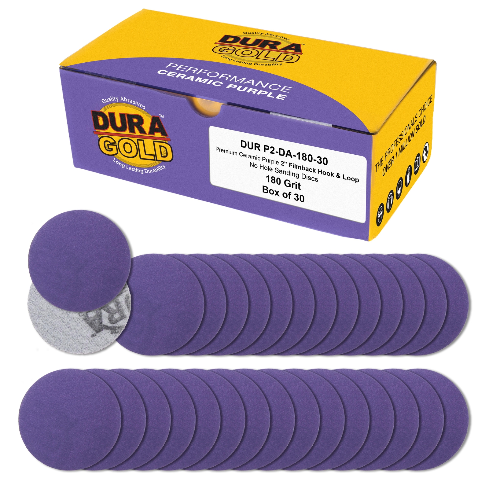 180 Grit 2″ Purple Ceramic Sanding Discs, Box of 30 – Hook & Loop Sandpaper