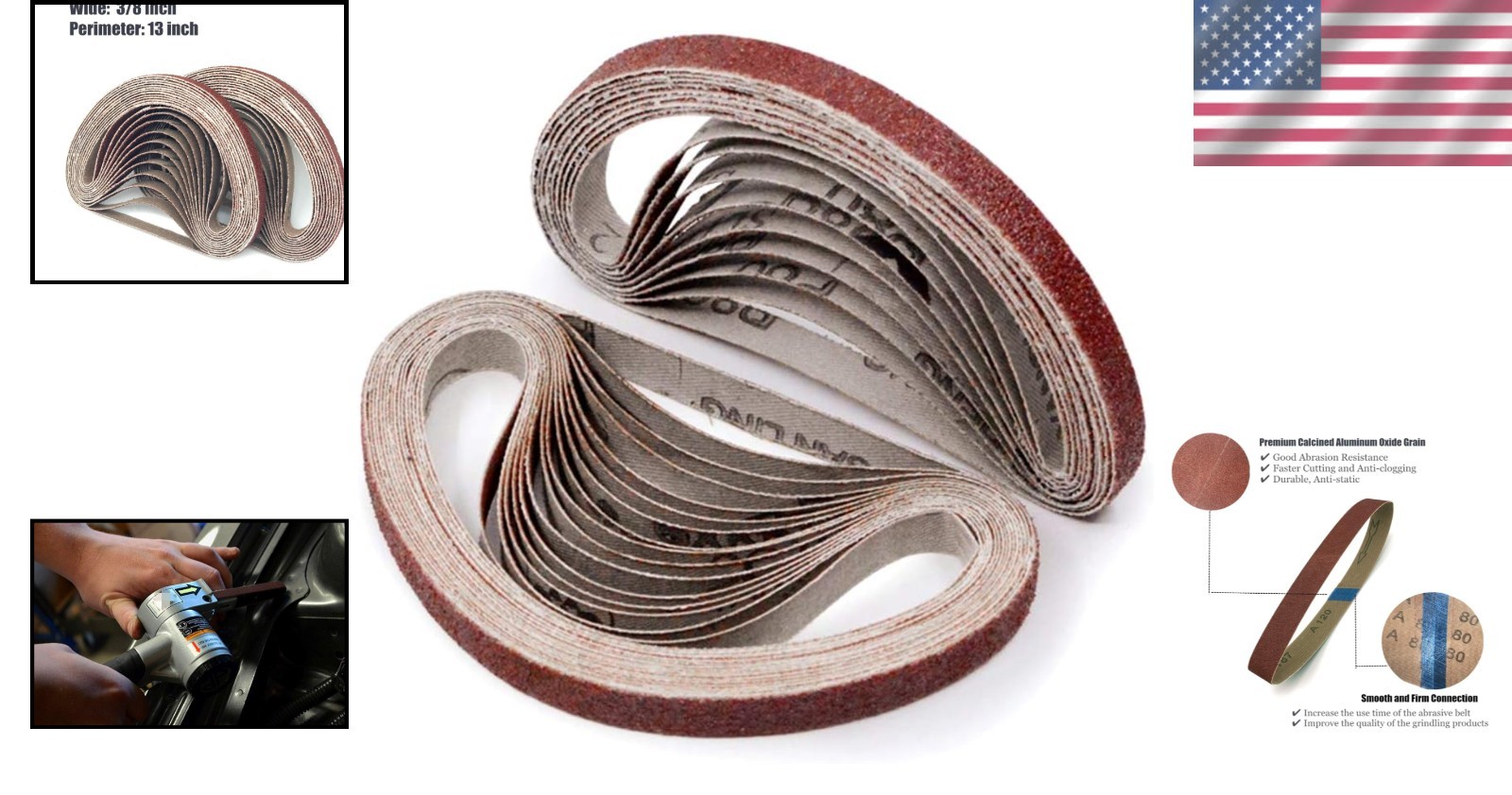 High-Performance 3/8 x 13 Inch Sanding Belts, 60 Grit for Versatile Applications