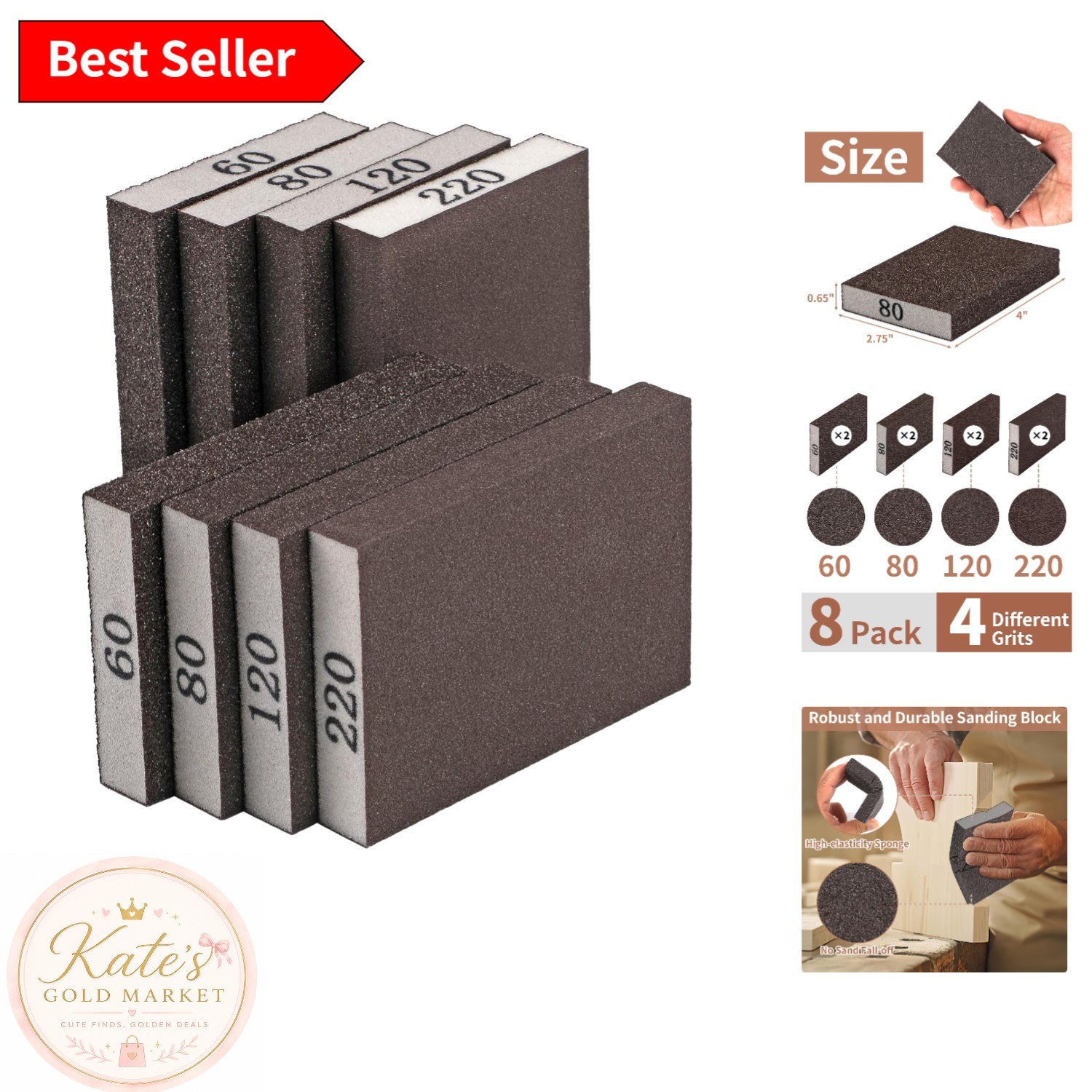 Versatile Sandpaper Sponge Set – 8 Blocks for Wood, Metal, and Drywall Repair