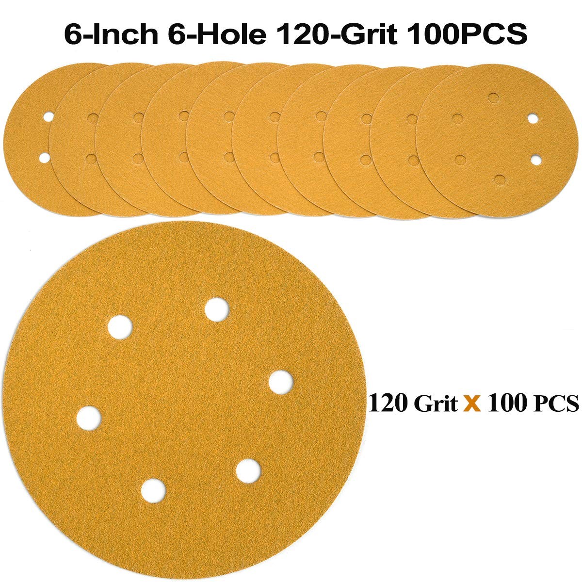 6inch 6hole Hook And Loop Sanding Discs 120grit Random Orbital Sandpaper For Aut