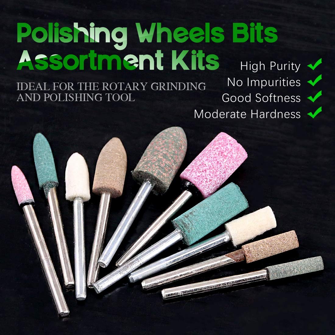 100Pcs Rotary Grinding Stone Bits Set Felt Polishing Buffing Wheel for Dremel…