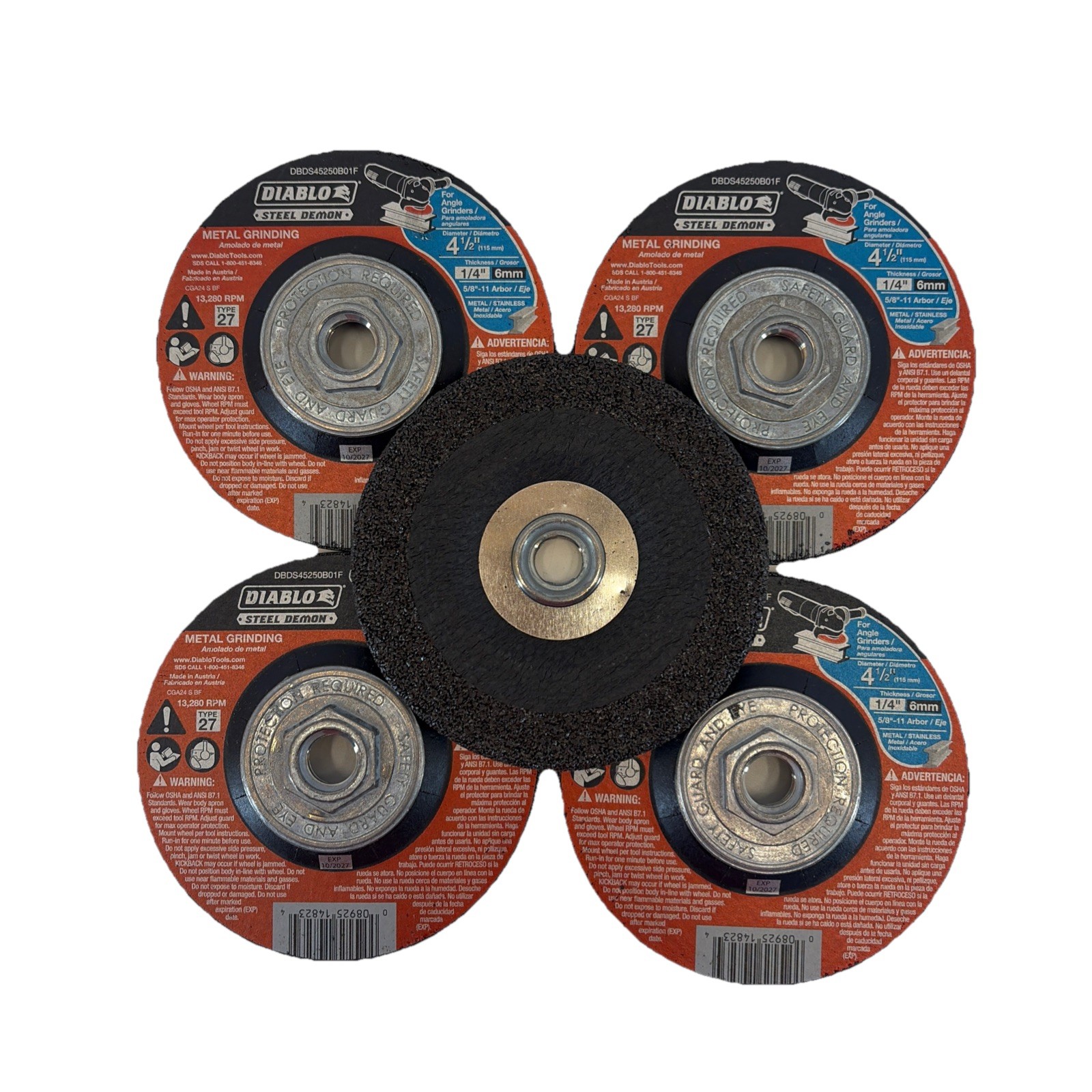 5 Diablo Steel Demon Type 27 4-1/2 x 1/4 x 5/8-11 Metal DC Grinding Disc 5 Pack