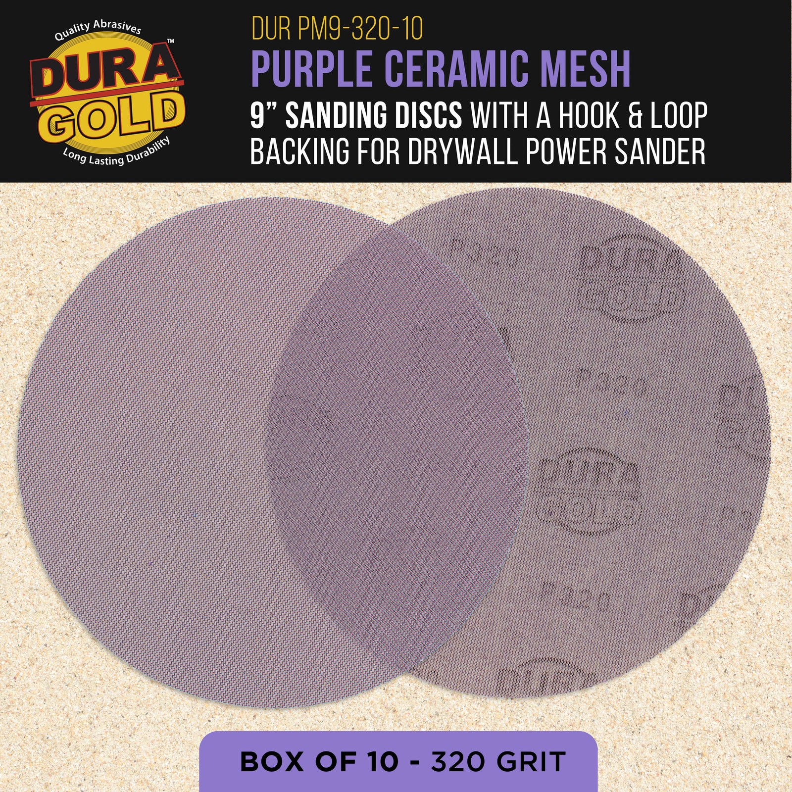 320 Grit 9″ Purple Ceramic Mesh Sanding Discs, Box of 30 – Hook & Loop Sandpaper