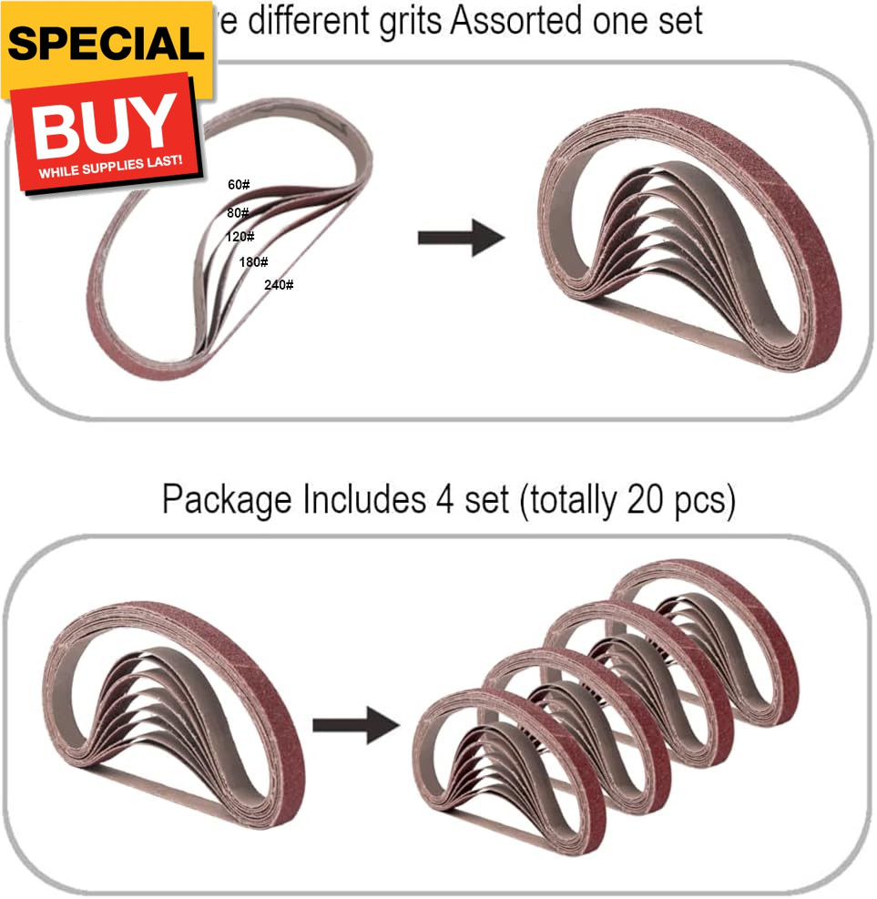 1/2 Inch x 18 Inch Sanding Belts, 8 Each of 60/80/120/180/240 Grits, Belt Sander