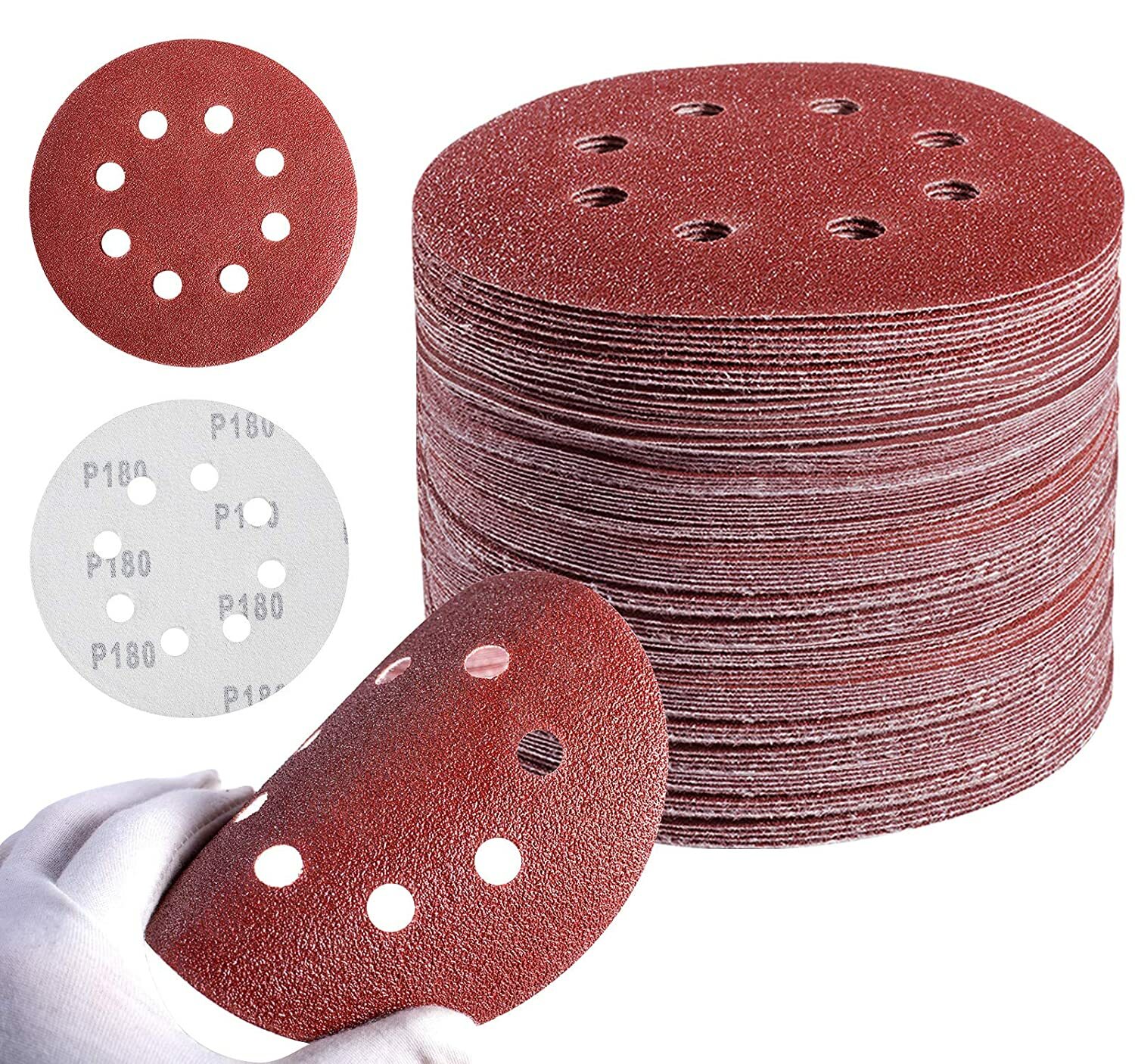 100PCS 5 Inch Sanding Disc 40 60 80 120 180 220 320 Grit Hook Loop Sandpaper Pad