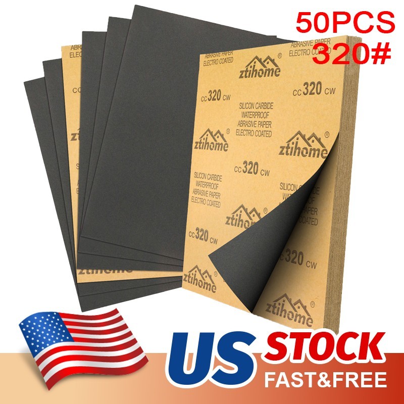 50Pcs Wet Dry Sandpaper 320 Grit Automotive Wood Metal Polishing Very Coarse US