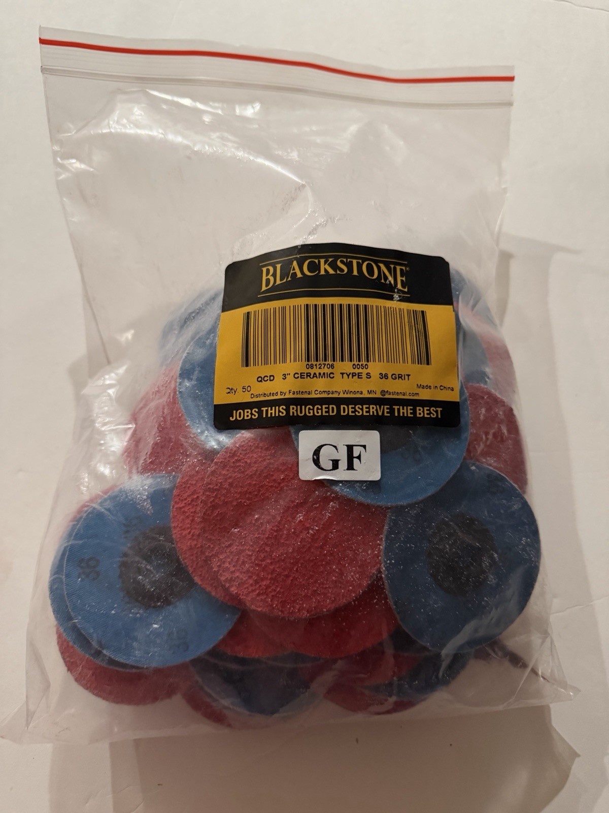 Blackstone By Fastenal QCD 3” Ceramic Type S 36 Grit Discs Bag Of 50