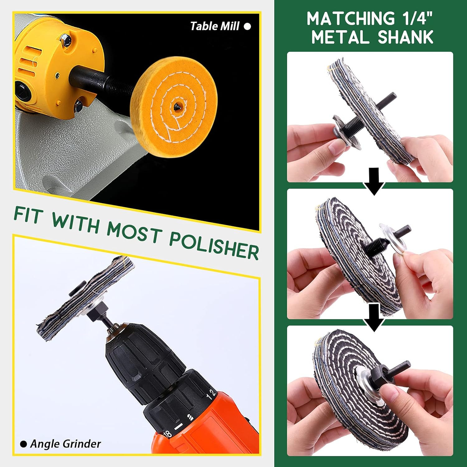 8 Pcs 4 Inch Buffing Polishing Wheel Kit with 1/2″ Arbor Hole