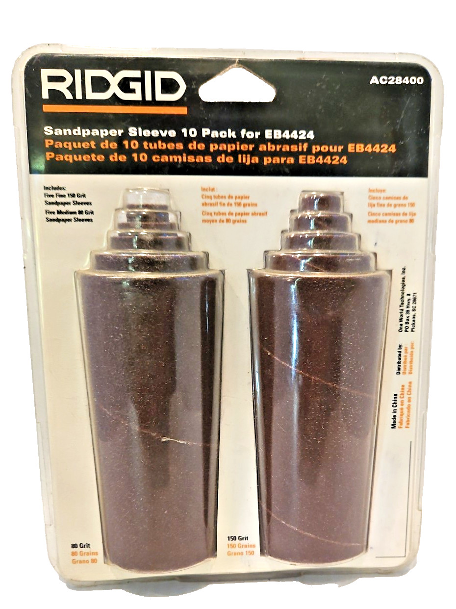 Genuine RIDGID EB4424 80 Grit/150 Grit Sandpaper Sleeves Ryobi 10-Pack #AC28401