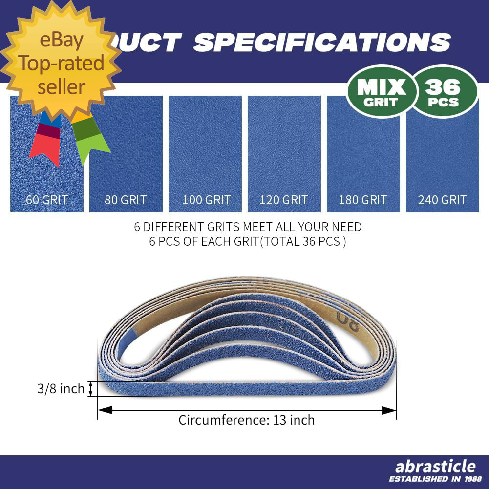 3/8″ X 13″ Zirconia Sanding Belts for Metal, 3/8 X 13 Inch Zirconia Metal Grindi