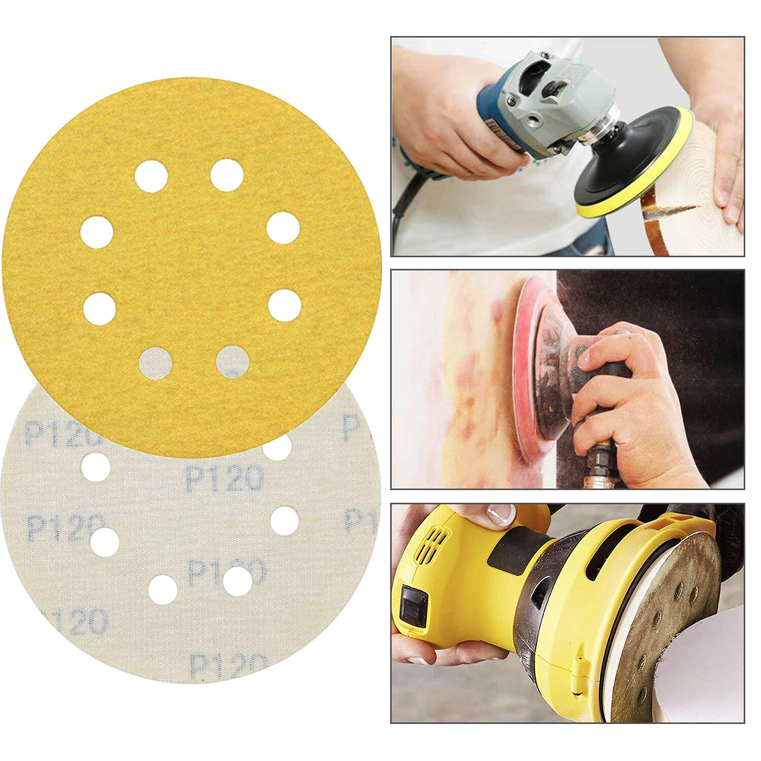 60 80 120 150 220 Grit 5″ Sanding Discs Orbital Sander Paper Sheet Hook Loop Pad