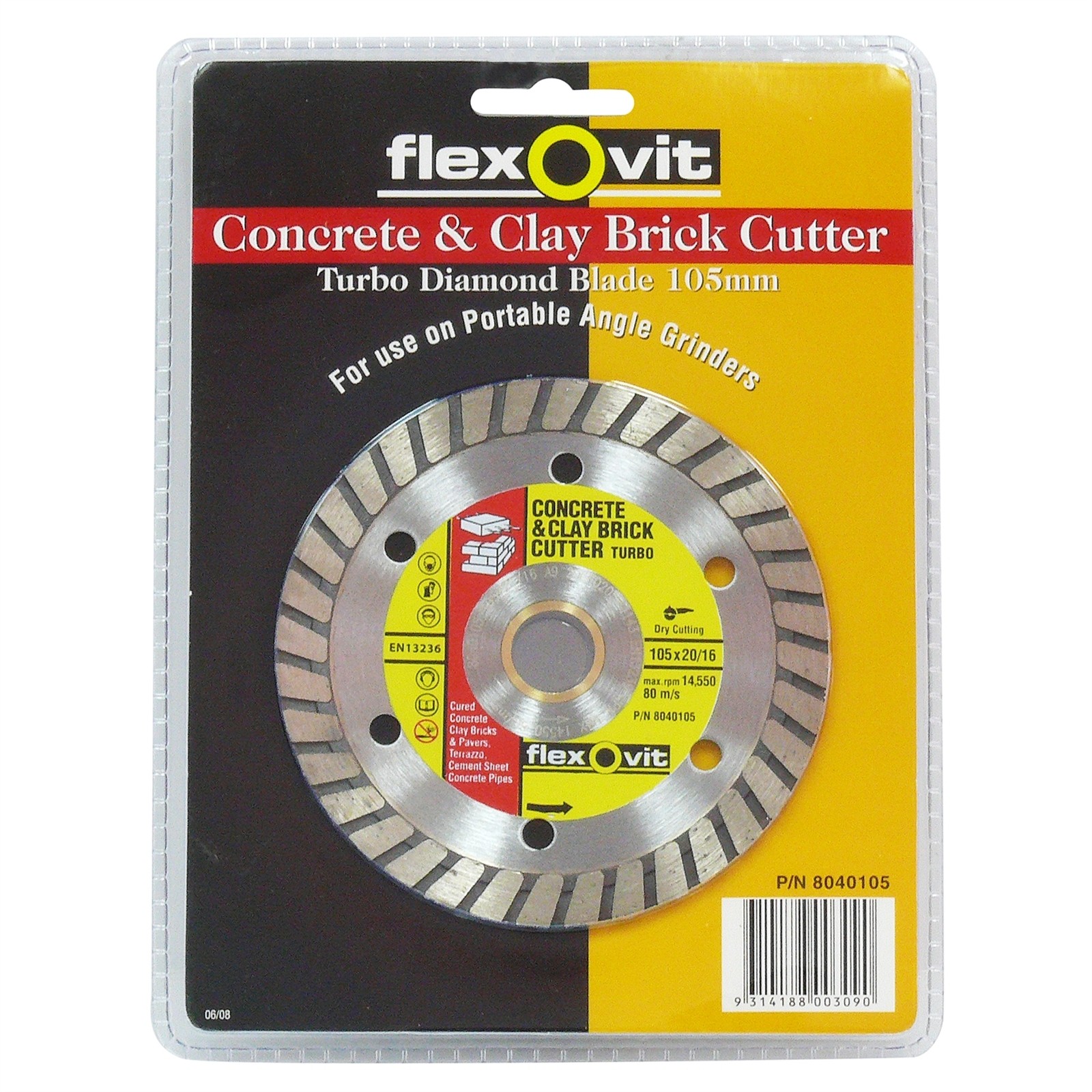Flexovit 105mm Turbo Diamond Grinder Blade Concrete and Clay Brick Cutter