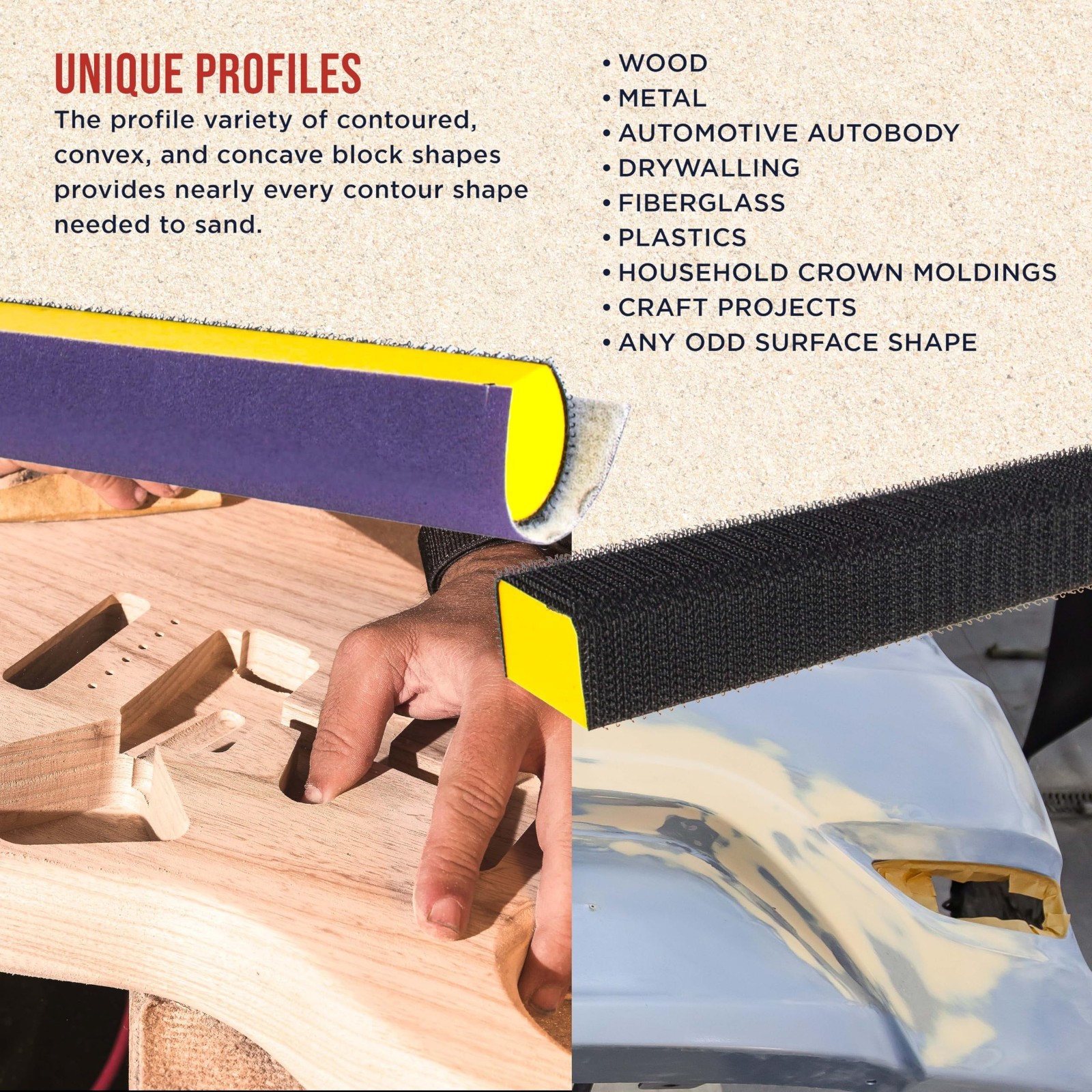 7-Piece Hand Sanding Block Set – Hook & Loop Sander Pads for Wood, Auto Body, De