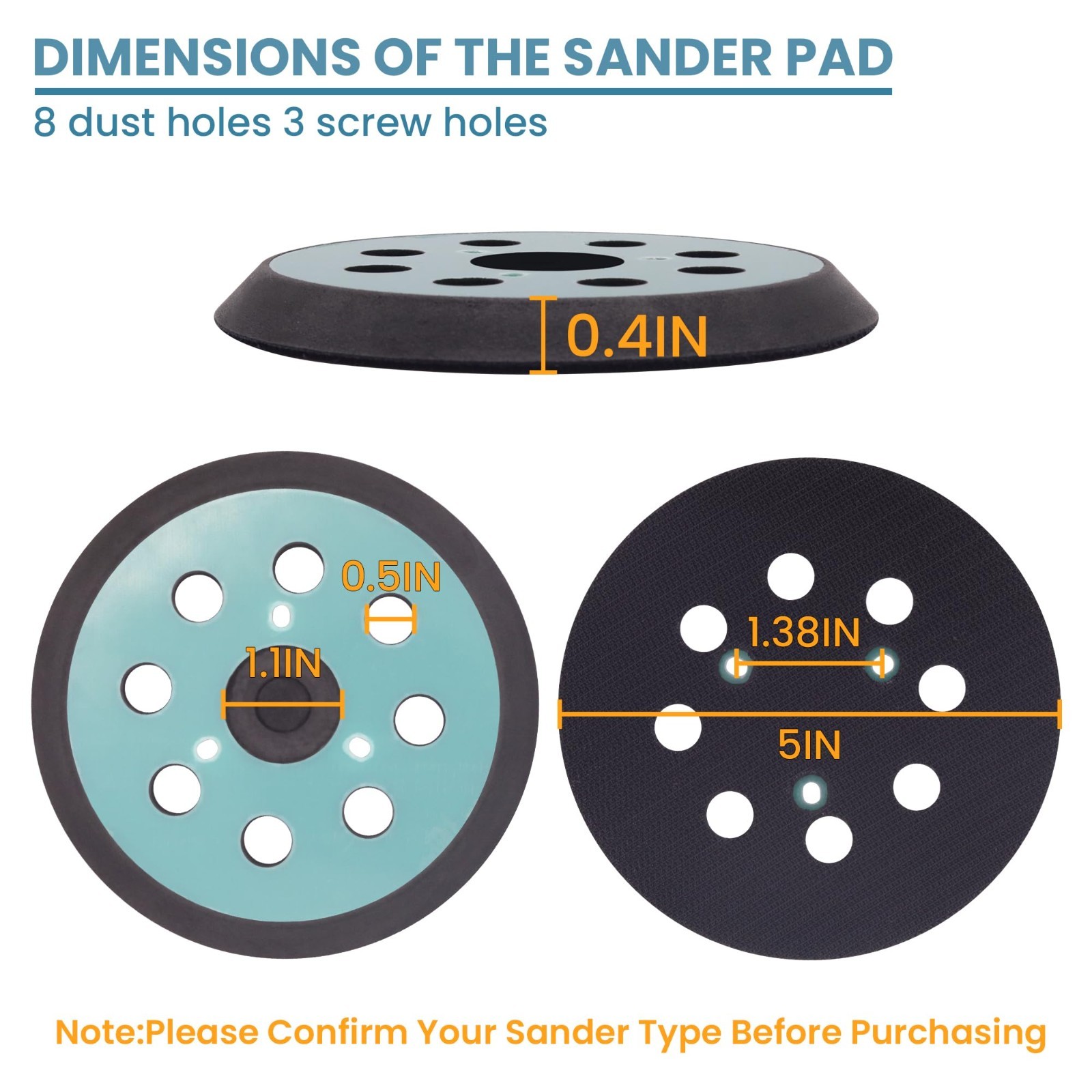 5″ 8 Hole Sander Pad with Foam Interface & 30 Ceramic Discs for Metal/Wood/Paint