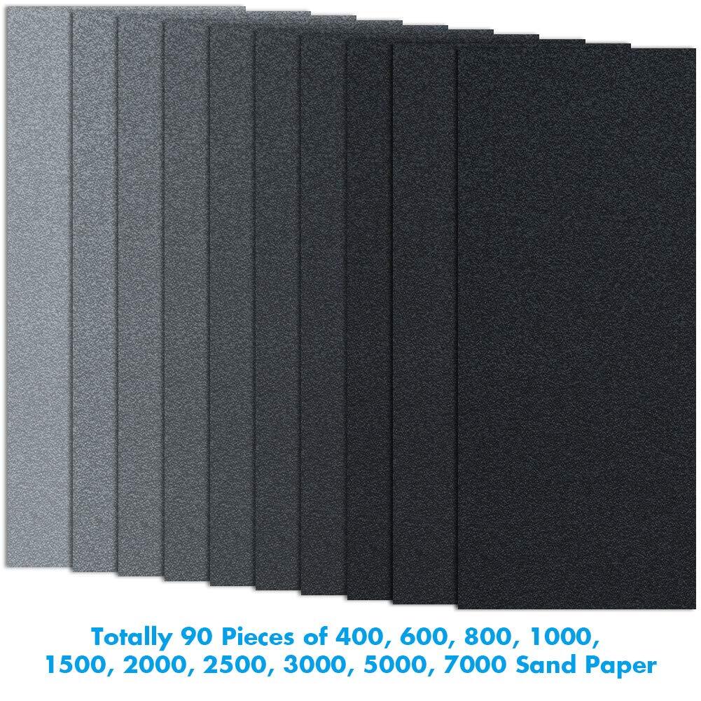 Sandpaper Assortment 90 Pcs 400-7000 Grit for Automotive and Wood Finishing