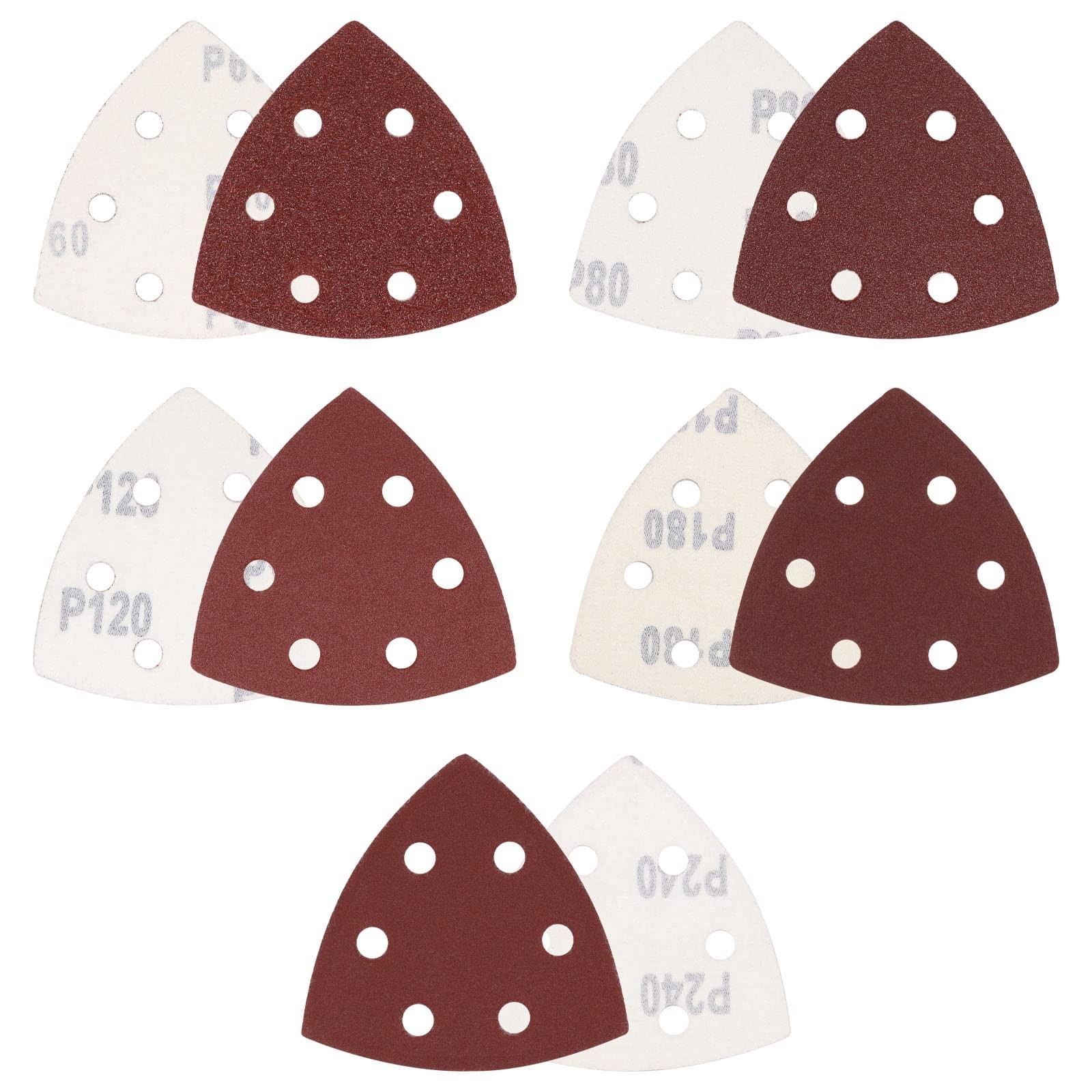 120 Pcs Triangle Sanding Pads – 60/80/120/180/240 Grit Hook & Loop Sheets for Mu