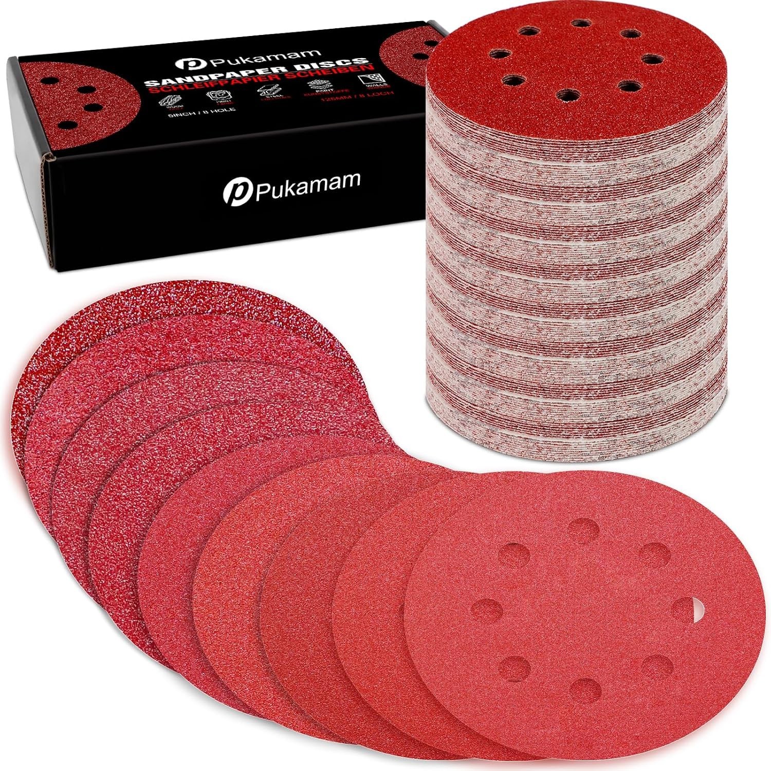 170 Pcs 5 inch Sanding Discs 40 60 80 120 180 240 320 400 600 Grit 8 Hole Hoo…
