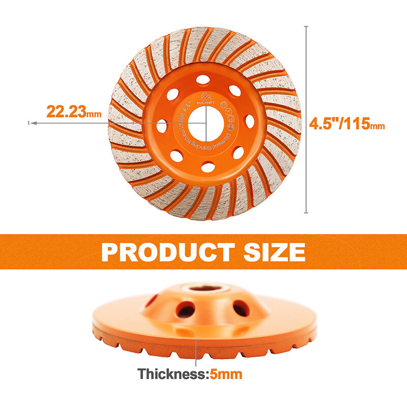 Diamond Grinding Cup Wheel 4.5”/115mm Turbo Row Sanding Wheel Granite Marble