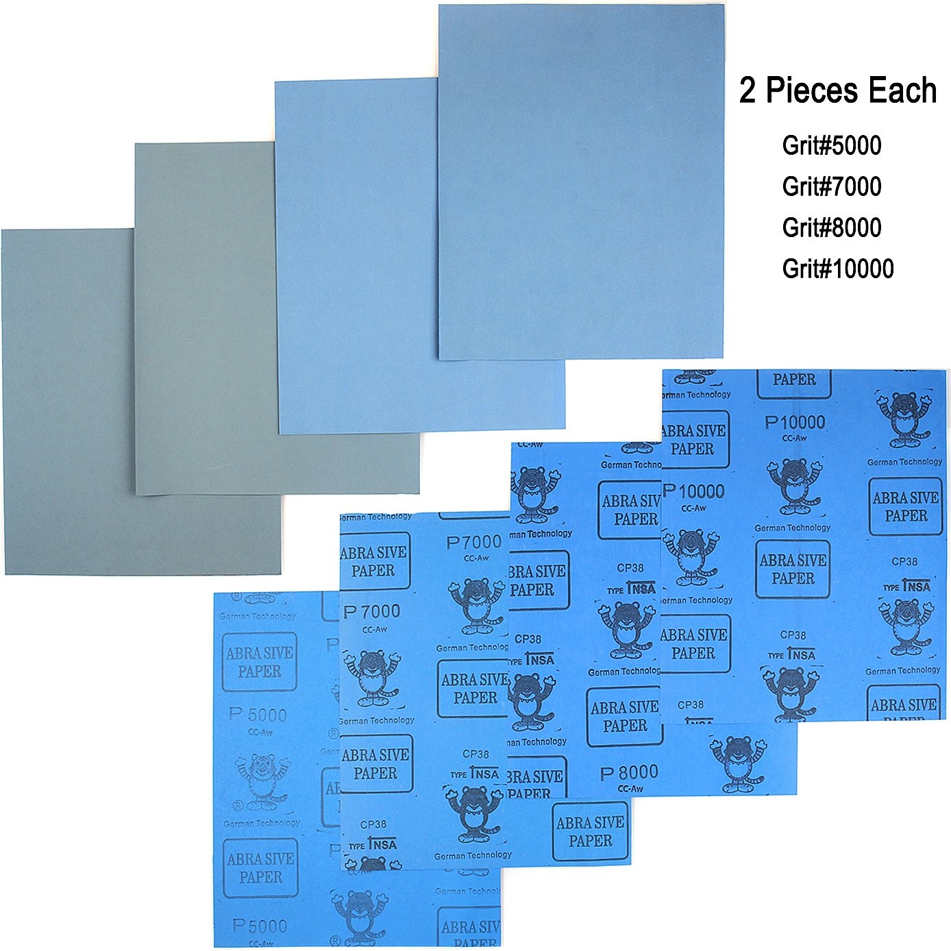 9×11 inch 16 Sheets Sandpaper, Wet or Dry 2000-10000 Grit 8 Assortment Sand P…