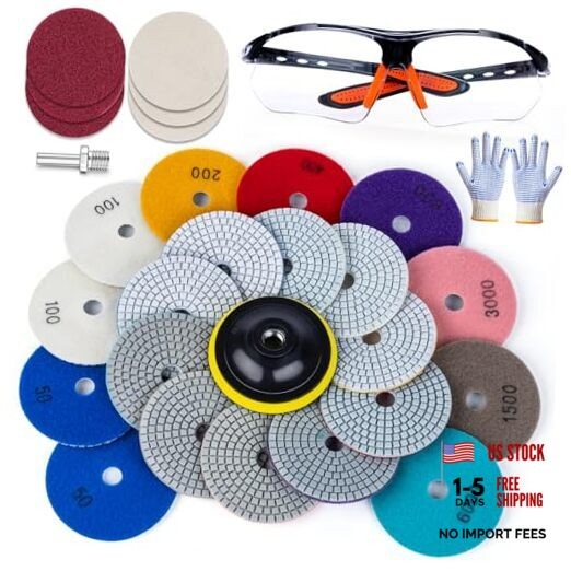 20 Pack 4 Inch Diamond Polishing Pads, Granite Polishing Pads Kit with 5/8”