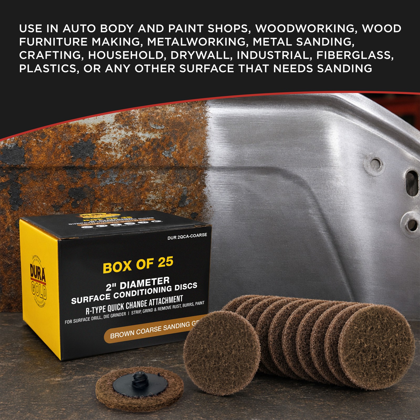 Dura-Gold 2″ Surface Conditioning Discs Brown Coarse Sanding Grit (Box of 25)